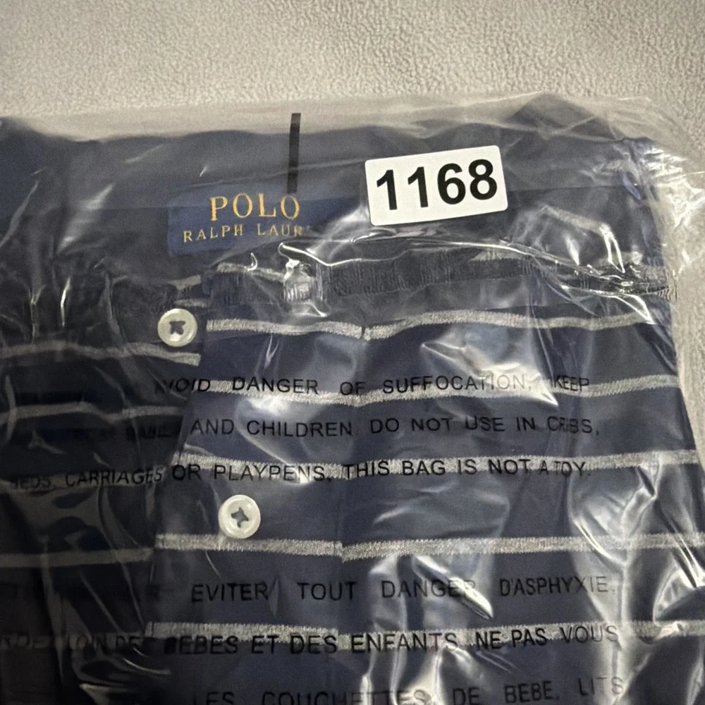 Polo Ralph Lauren Short Sleeve Men XL Pima Soft Touch Navy Blue Gray Striped PRL